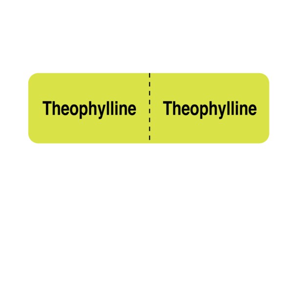 IV Drug Line Label - Theophylline/Theophylline 7/8"x3" Flr Chart w/Blk